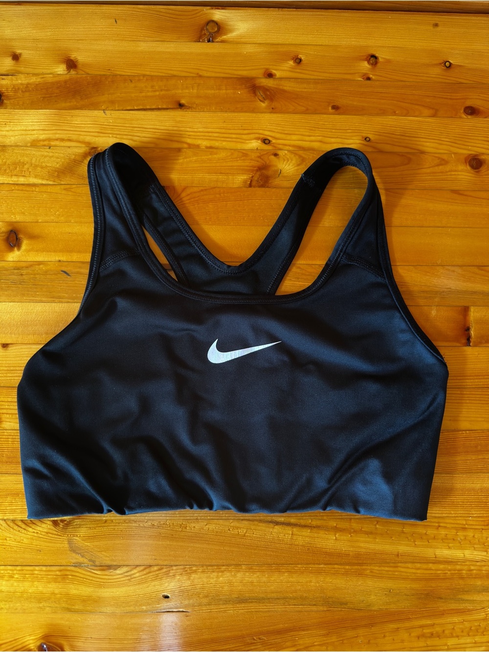 Nike Pro Racerback Black Sports Bra with White Swoosh Logo, M